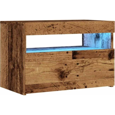 Image of vidaXL TV Cabinet LED Lights Engineered Wood, Brown, 60x35x40cm, Entertainment Centre for Living Room