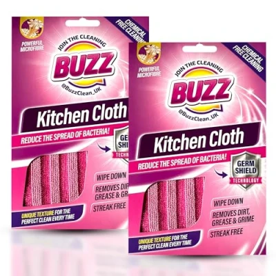 Image of 2pk Buzz Kitchen Cloths with Germ Shield, Removes Dirt, Grease &amp; Grime, Microfiber Cleaning for Home, Clothes Cleaning, Microfibre Cloth,