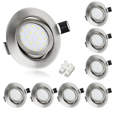 Image of HiBay 8X Led Downlights Ceiling 5w, 230V Ultra Slim Recessed Spot Lights Cool White，Hole Size 72 80 mm, 40 Tilt Chrome Round for Kitchen, Living Room, Bedroom Indoor