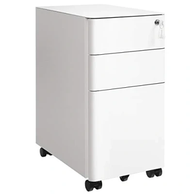 Image of SONGMICS Mobile File Cabinet, Office Cabinet with Wheels and Lock, Pre Assembled Body, for A4, Legal, Letter Sized Documents, Hanging Folders, White OFC030W01