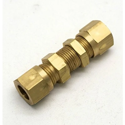 Image of British Made 8mm to Equal Ended Bulkhead Brass Compression Coupling