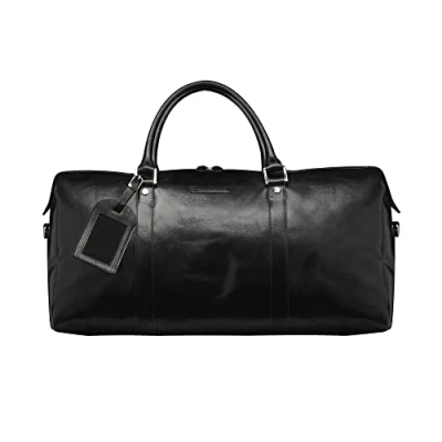Image of dbramante1928 Kastrup 2nd Gen. Black Weekender Leather Duffel Bag for Men and Women Travel with Textured Handles Shoulder Strap Genuine Full Grain