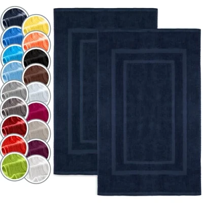 Image of NatureMark Pack of 2 Terry Towelling Bath Mats, 50 x 80 cm, 100% Cotton, Navy Blue