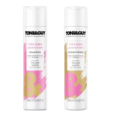 Image of TONI &amp; GUY Volume Addiction Shampoo and Conditioner Set, 250ml Each, Fine Hair Strengthening System