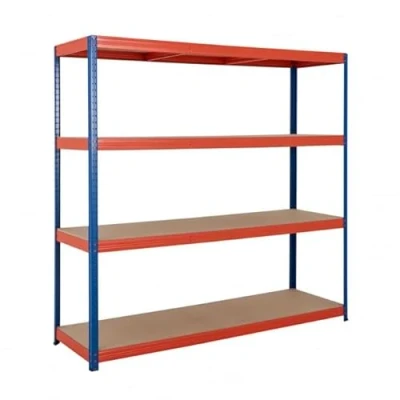 Image of BiGDUG Essentials Industrial Shelving Unit 4 Tier Racking 178h x 180w 60d cm 300kg UDL Per Shelf Blue &amp; Orange