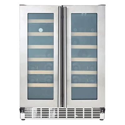 Image of Cookology CWC608SS 60cm Freestanding Wine Cooler Fridge, Built Under Counter with Digital Dual Temperature Zones, Anti UV Glass, 40 Bottle, 120L in Stainless Steel