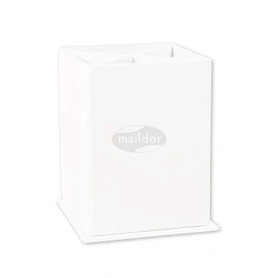 Image of Maildor Ref 102307MD White Pencil Pot to Decorate 11 x 8 8cm, Divided Into 4 Sections For Sorting with Pens, Pencils, Paints &amp; Stickers
