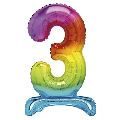 Image of Unique 13263 Giant Standing Foil Number 3 Balloon 76 cm Rainbow