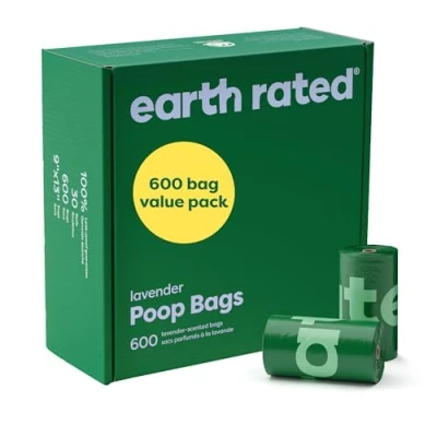 Image of Earth Rated Dog Poo Bags Value Pack, Leak Proof and Extra Thick Pet Waste for Big Small Dogs, Refill Rolls, Lavender Scented, 600 Count