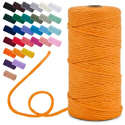 Image of Uiopa Macrame Cord 3mm x 100m, Single Strand Yarn Thick Thread Natural Cotton Cord, Coloured Craft String for DIY Crafts, Wall Hanging, Plant Hanger, Tassels (Golden)