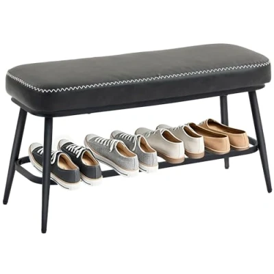 Image of Shoe Bench, pu Leather Storage Bench for Entryway, Charcoal Grey Homcom
