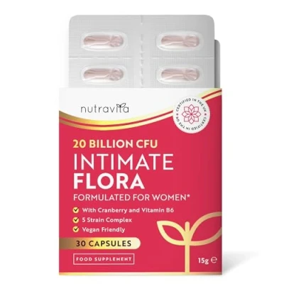 Image of Probiotics for Women Formulated Bio Cultures Women’s Intimate Flora 20 Billion CFU with 5 Live Strains and Vitamin B6 Cranberry to Support Female Health 30 Capsules Nutravita