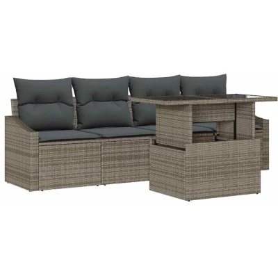 Image of vidaXL 5 Piece Garden Sofa Set with Cushions Grey Poly Rattan