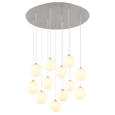Image of Riha Cluster Pendant Ceiling Light Nickel Matt Balls Opal Glass Shade 12x G9 3000K