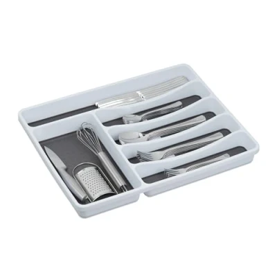 Image of Relaxdays Tray, Cutlery Cookware, Drawer Insert, HBT 4.5 x 33 40 cm, White/Grey, 4,5x33x40 cm