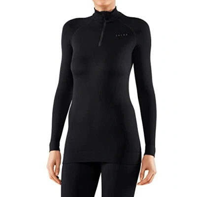 Image of FALKE Women&#039;s Maximum Warm Round Neck W L/S SH Functional Yarn Quick Dry 1 Piece Base Layer Top, Black (Black 3000), M
