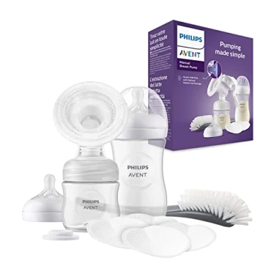 Image of Philips Avent Manual Breast Pump Gift Set Single Pump, 260ml and 125ml Baby Bottles, BPA Free, 4 Disposable Pads (Model SCD430/60)