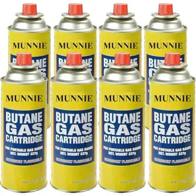 Image of Munnie Butane Gas Canisters Portable Canister for Outdoor Cooking Stove, Blowtorch, Barbecue, Weed Burner Cartridge Camping Cylinder Activities (8 Pack)