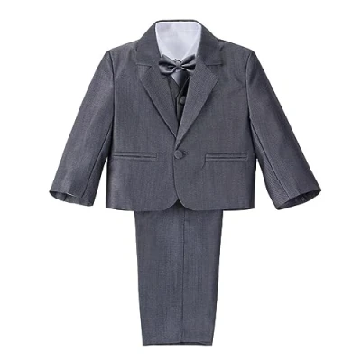 Image of Lito Angels Baby Boy Formal Dress Suit Wedding Outfit Wear, 5 Pieces Set (Blazer, Shirt, Waistcoat, Trousers, Bow Tie) Age 9 Months, Iron Grey, 057 (Tag Number 9M)