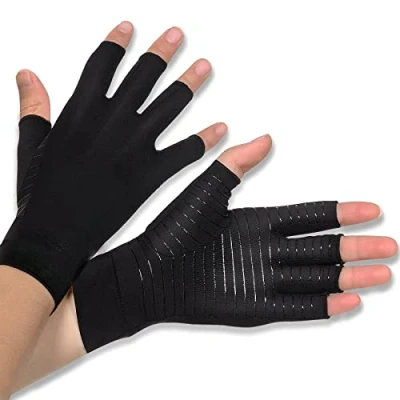 Image of Donfri 1 Pair Copper Infused Arthritis Hand Compression Gloves Fingerless Design Women Men Relieve Symptoms Rheumatoid Osteoarthritis Raynauds Disease Breathable Comfortable Fit Machine Washable (M)