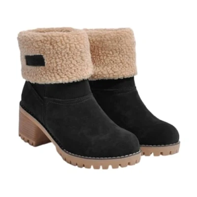 Image of Fulenyi Round Toe Winter Boots,Comfortable Snow Boots for Women with Chunky Heel Warm Shoes, Chic Shoes Women, Girls, Ladies