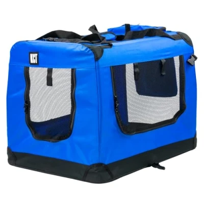 Image of KCT Large Blue Fabric Pet Carrier Crate Travel Transport Bag for Cats and Dogs