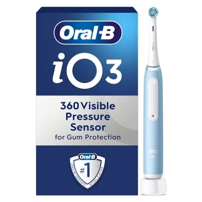 Image of Oral B iO3 Electric Toothbrush For Adults, Mothers Day Gifts Her / Him, 1 Head, 3 Modes With Teeth Whitening, 2 Pin UK Plug, Blue