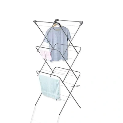 Image of Elito Home &amp; Garden New 3 Tier Winged Airer Clothes Laundry Washing Folding Drying Rack Indoor Outdoor (Grey, 12 Metre)