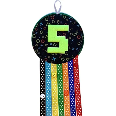 Image of Ditsy Rosettes Gamer Birthday Rosette Badge Age 5, 6, 7, 8, 9, 10 Perfect Party Gift card Boy, Girl (Age 5)