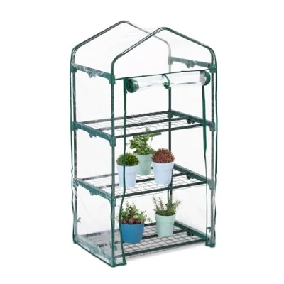 Image of Relaxdays Balcony Greenhouse, PVC Film and Steel, HxWxD: 122 x 64 45 cm, 3 Tier Foil Propagator, Green/Transparent