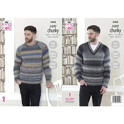 Image of King Cole 5462 Knitting Pattern Mens Easy Knit Raglan Sweaters in Explorer Super Chunky
