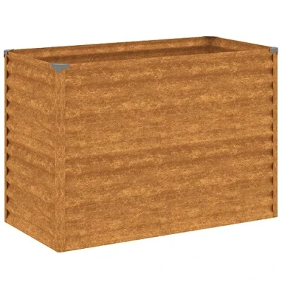 Image of vidaXL Corten Steel Garden Raised Bed Rectangular Planter Weather Resistant, Spacious, Rustic Brown, For Growing Plants, Vegetables, Herbs, Flowers Outdoor Patio, Deck, Yard Decor