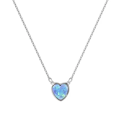 Image of KristLand Opal Heart Necklace 925 Sterling Silver Gold Plated Necklaces for Women White Pendant Gifts Ladies Girl Blue