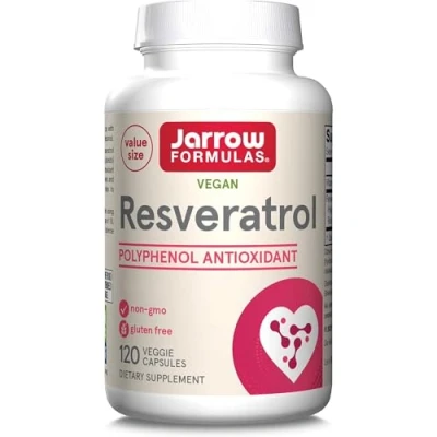 Image of Jarrow Formulas Resveratrol, 100mg, with Trans Resveratrol and Vitamin C, High Dose, 60 Vegan Capsules, Lab Tested, Vegetarian, Soy Free, Gluten Non GMO