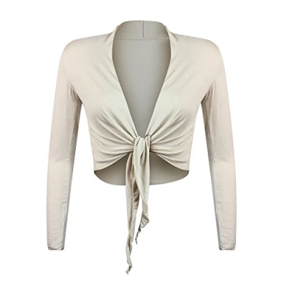 Image of Gloop Women&#039;s Beautiful Elegant Bolero Jacket Long Sleeve with Knot, cream, XL