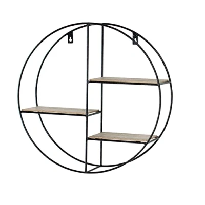 Image of Core Products, Loft Wire Round Display Wall Shelf Black Metal and Wood Effect