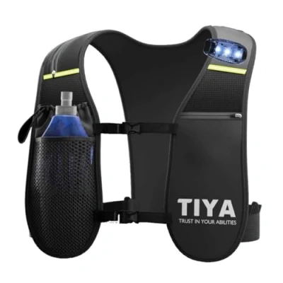 Image of TIYA Hydration Running Vest with Water Bottle &amp; Safety Light Waterproof Phone Pocket, Lightweight, Reflective Runners Accessory for Men Women Outdoor Gear Cycling Marathon Trail Race Hiking