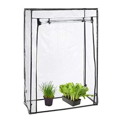 Image of Relaxdays Tomato Greenhouse, PVC film, Walk in, Foil Propagator Tent with Door, HWD 150 x 100 50 cm, Transparent/Black