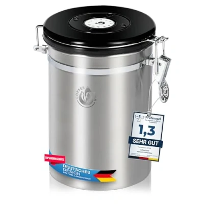 Image of Vacuum coffee jar, tea caddy, Storage jar container with aroma lid, airtight (Large (1900ml))
