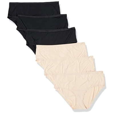 Image of Amazon Essentials Women&#039;s Mid Rise Underwear (Available in Plus Size), Pack of 6, Black/Soft Petal, 3XL