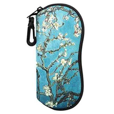 Image of MoKo Sunglasses Soft Case, [Ultra Lightweight] Neoprene Zippered Eyeglass Storage Case with Belt Clip for Eyewear, Frames, Carrying Pouch Makeup Bag Keys, Pencils, Cards Almond Blossom