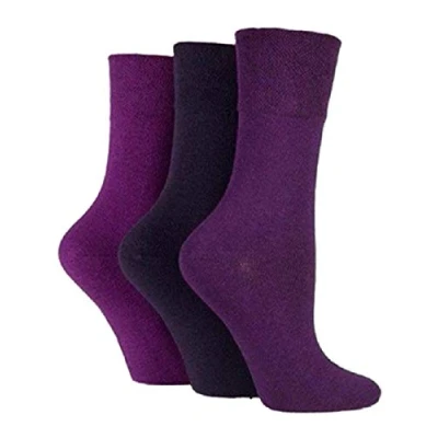 Image of 3x Pairs of Ladies Womens Gentle Grip Diabetic Socks Honey Comb Top/UK 4 8 Eur 37 42 (Deep Purples)