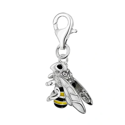 Image of Quiges Enamel 3D Insect Bee Clip On Charm Pendant with Cubic Zirconia Silver Plated Women&#039;s Jewellery