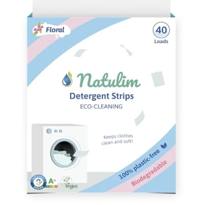 Image of Natulim Washing Machine Detergent Strips (40 Washes) Includes Softener Effect, Ecological, Hypoallergenic, Zero Waste, Made in Spain Clothes clean and soft without dirtying the Planet (Floral)