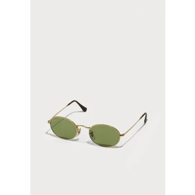 Image of Ray Ban Unisex RB3547 OVAL 001/4E Sunglasses Metal Gold Green Round Normal
