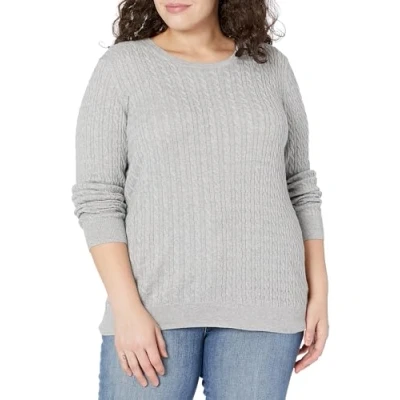 Image of Amazon Essentials Women&#039;s Lightweight Long Sleeved Cable Crewneck Sweater (Available in Plus Size), Light Grey Heather, XXL