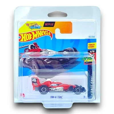 Image of Hot Wheels HW 4 Trac (Red, Black &amp; White) 4/10 Race Day 2024 101/250 (Short Card) COMES IN A GENUINE KLAS CAR KEEPER PROTECTOR CASE HTC76