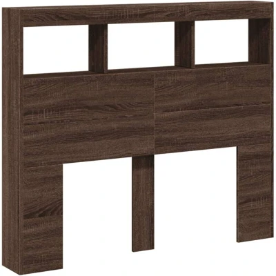 Image of vidaXL Headboard Cabinet with LED Brown Oak 120x17x102 cm
