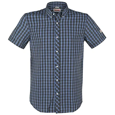 Image of Lonsdale London Brixworth Men&#039;s Slim Fit Short Sleeve Shirt, Mens, Sleeved 113711, Blue/White/Black, S