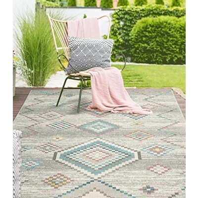 Image of the carpet Palma Indoor &amp; Outdoor Rug, Flat Weave, Robust, Modern Design, Vintage Look, Used Super Flat, UV and Weather Resistant, Orient Pattern, Cream, 140 x 200 cm